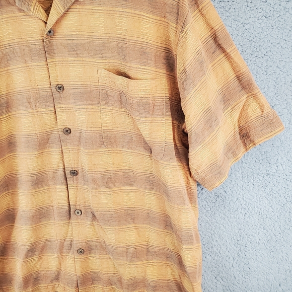 Tommy Bahama 100% Silk Button Up Casual Shirt Orange Striped Mens Large - Picture 4 of 8